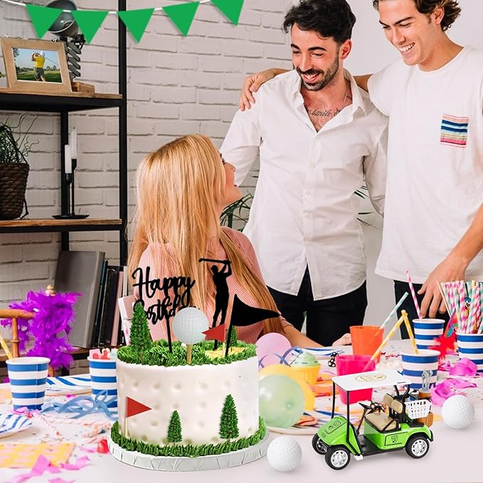 Hooqict 21 Pieces Golf Cake Decorations with Mini Cart, Balls, Clubs, Red Flags, Green Cake Toppers & Cupcake Toppers for Men Sports Golf Themed Birthday Party Decorations Supplies