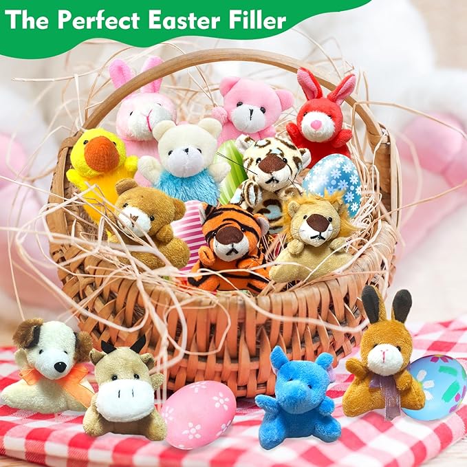 32Pcs Mini Plush Animals Toy Set Assortment Easter Christmas Bulk Stuffed Keychain Party Favors for Kids Small Animals Decorations Toys Carnival Prizes Birthday Goodie Bag Fillers