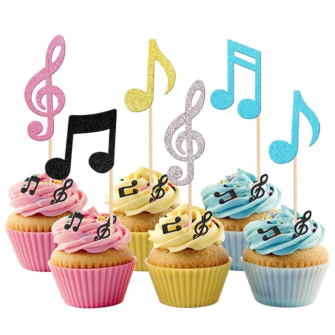 36 PCS Music Notes Cupcake Toppers Glitter Musical Symbol Cupcake Picks for Rock Music Concert Theme Baby Shower Wedding Birthday Party Cake Decorations Supplies Multi Color