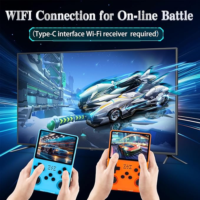 R40S Pro Handheld Game Console,30000 HD Games Mini Retro Gaming Console,3.5-Inch IPS Screen,Built in 45 Emulators,256GB SD Card,3800mAh Battery(Blue Color)