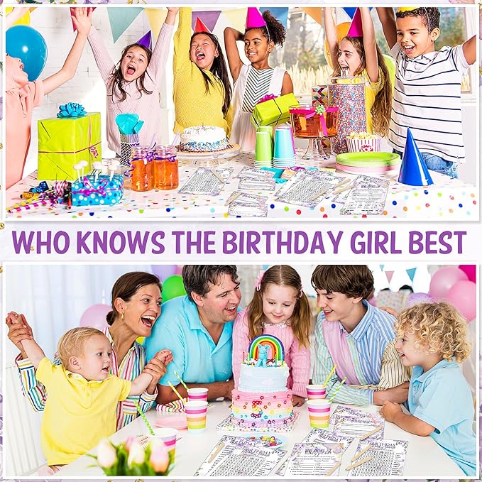 Fumete 100 Pcs Who Knows The Birthday Girl Best Cards with 20 Pre Pointed Pencils Set for 20 Guests, Girls Birthday Night Game Ideas, Girls Her Sleepover Party Supplies, 4 Activities(Butterfly)