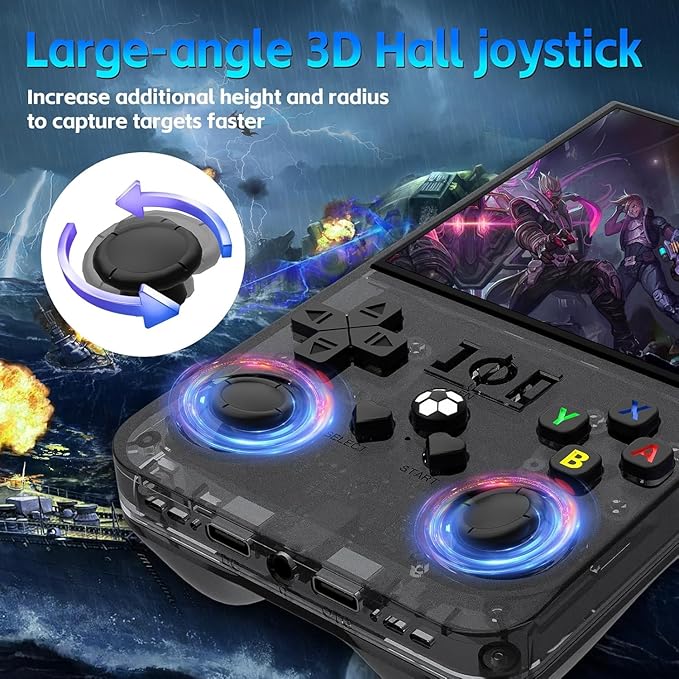 R36MAX Handheld Game Console, Retro Gaming Console with 4000mAh Battery 4.0”IPS Screen, Open Source Linux System, with 64GB TF Card Portable Video Gaming Console, Transparent Black