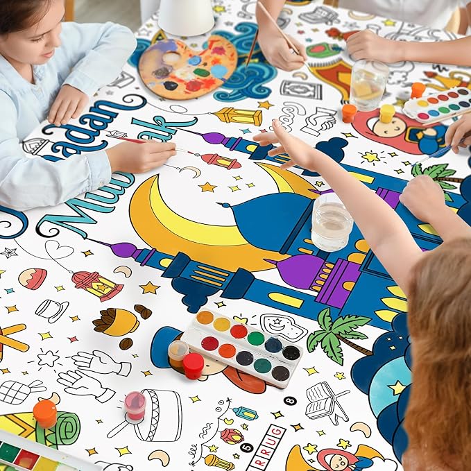Gatherfun Ramadan Activity Poster & Home Decor - 31.5 x 72 Coloring Banner/Table Cover for Eid Mubarak Decoration, for School Parties & Ramadan Decoration