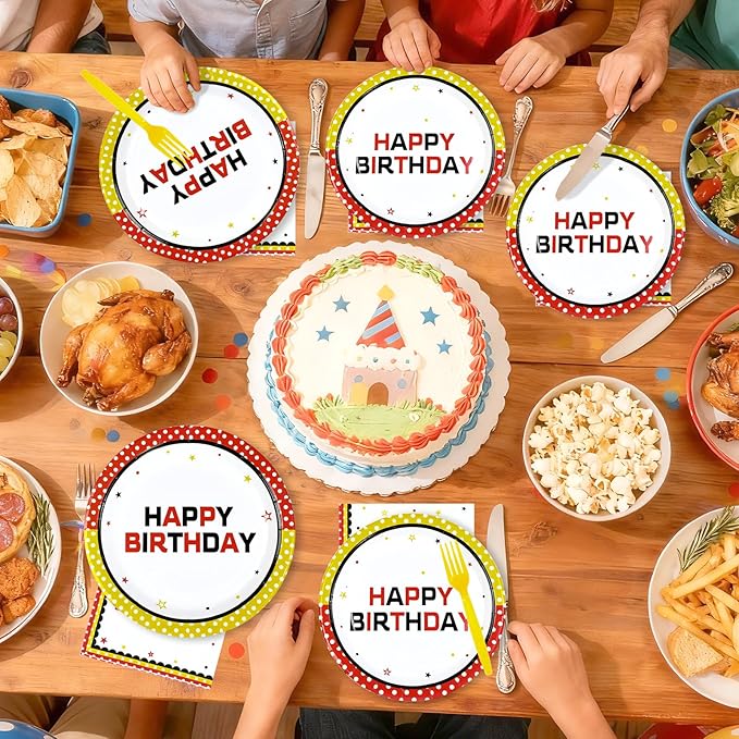 96Pcs Cartoon Mouse Birthday Decorations Mouse Theme Plates and Napkins Red Yellow White Polka Dot Decorations Favors for Kids Birthday Baby Shower Cartoon Theme Party Supplies Serves 24