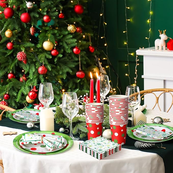 Hsei 250 Pcs Christmas Green Plates and Napkins Party Decorations Disposable Tableware Sets Baby Shower Birthday Party Supplies Serves 50 Guests Dinnerware Baby Bridal Shower Favors