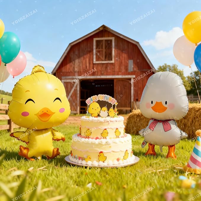 2PCS Yellow White Duck Shape Foil Balloon Farm Animal Mylar Balloon For Boys Gils Kids Farm Duck Animal Theme Birthday Baby Shower Party Decorations Supplies
