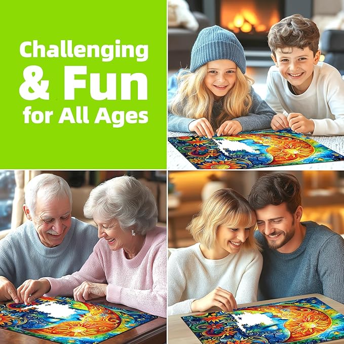 Moon Sun Face Art Jigsaw Puzzle 500 Pieces for Adults Beautiful Flower Fantasy Puzzle with Letters on Back Perfect Family Challenge & Game Night Ideal for Adults Seniors (20x20 Inch)