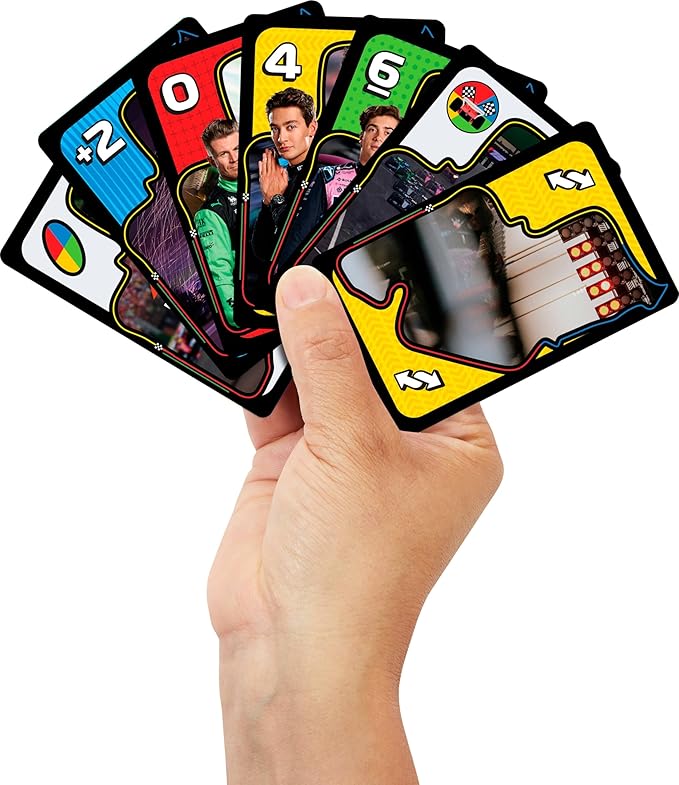 Mattel Games UNO F1 Card Game for Kids, Families, Travel & Camping, Deck Features Images from The World of Formula 1 Racing