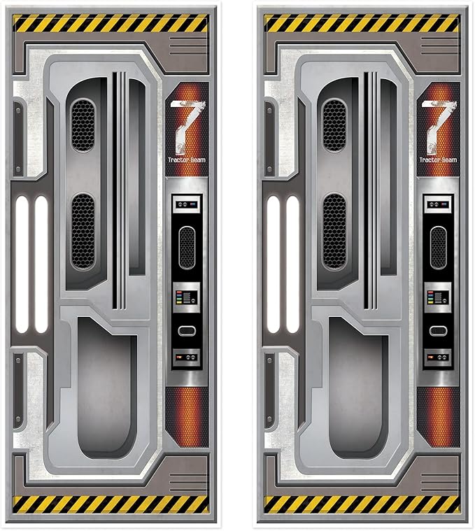 Beistle Set of 2 Plastic Spaceship Door Covers, Decorations for Outer Space Galaxy Alien Theme Birthday, Futuristic Party Supplies & Wall Decor, 6' x 30"