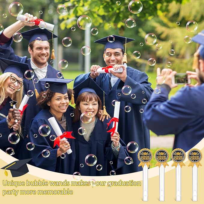 48 Pcs 4.2'' Mini Bubble Wands Bubbles Party Favors Birthday Party Supplies Favor Decorations for Gift Back to School Goodie Bag, Contains Liquid(Graduation Medal)