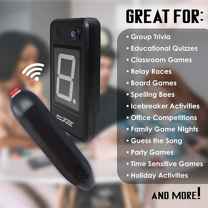 Digital Energy Wireless Handheld Game Buzzer System - Console Displays First Buzz-in - Great for Jeopardy, Family Feud, Trivia and Buzz Games - 8 Joystick Buzzers