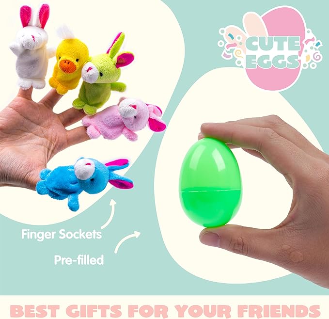 JOYIN 24 Pcs Prefilled Easter Eggs with Animal Finger Puppets for Toddlers and Kids, Easter Basket Stuffers, Easter Egg Hunt, Easter Goodie Bag Fillers Classroom Prize and Party Favors
