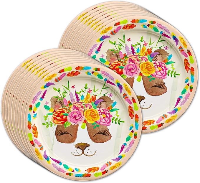 Panda Floral Birthday Party Supplies Set - Panda Bear Party Supplies - Boho Party Supplies - Birthday Party for Girl - 1st Birthday Party | Tableware Includes Plates, Napkins and Cups | Kit for 16