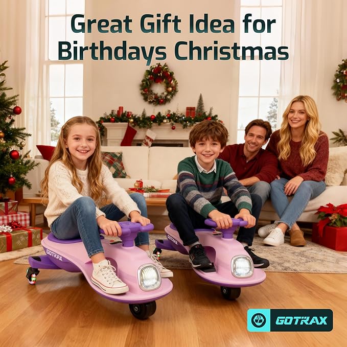 Gotrax WG1 Electric Wiggle Car for Kids, 12V Big Battery up to 120Min Playtime, Music Speaker &Rear Flash Wheels, Battery Display & Easy Assembly w/Pedal Throttle, Crazy Cart Gift for Ages 3+, 132Lbs