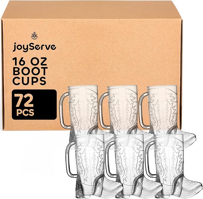 JoyServe Cowboy Boot Cups - (Bulk Pack of 72) 17oz Drink Mugs, Reusable BPA-Free Plastic Mug, for Western Themed Rodeo Birthday Party Decorations and Supplies