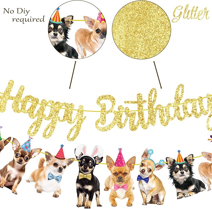 Chihuahua Birthday Party Banners - 3Pcs Dog Themed Decorations for Puppy Dog Party Supplies