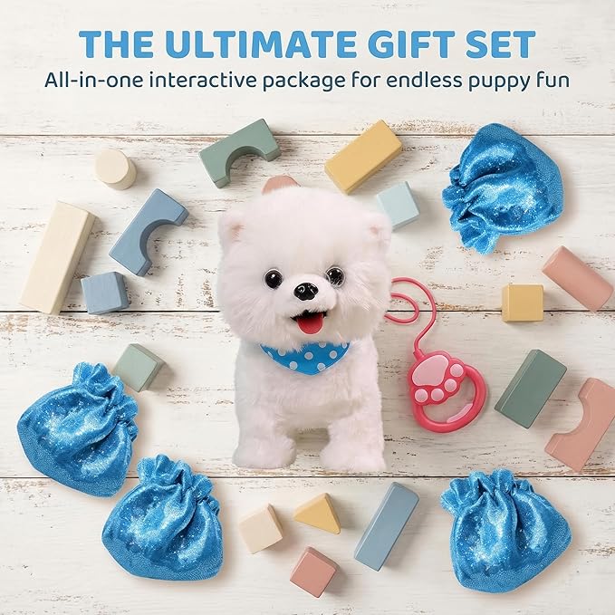 Wuffy Interactive Robot Dog Toy for Kids, Realistic Walking Plush Puppy with Touch Sensor, Voice Mimic & Licking Motion, Leash Remote Control, Screen-Free Pet for Ages 3+