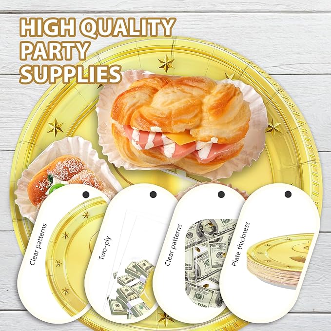 96 Pcs Money Party Decorations Hundred Dollar Bills Paper Plates and Napkins One Hundred Dollar Money Theme Tableware Sets for Birthday Casino Wedding Bachelorette Anniversary Party Supplies Serves 24