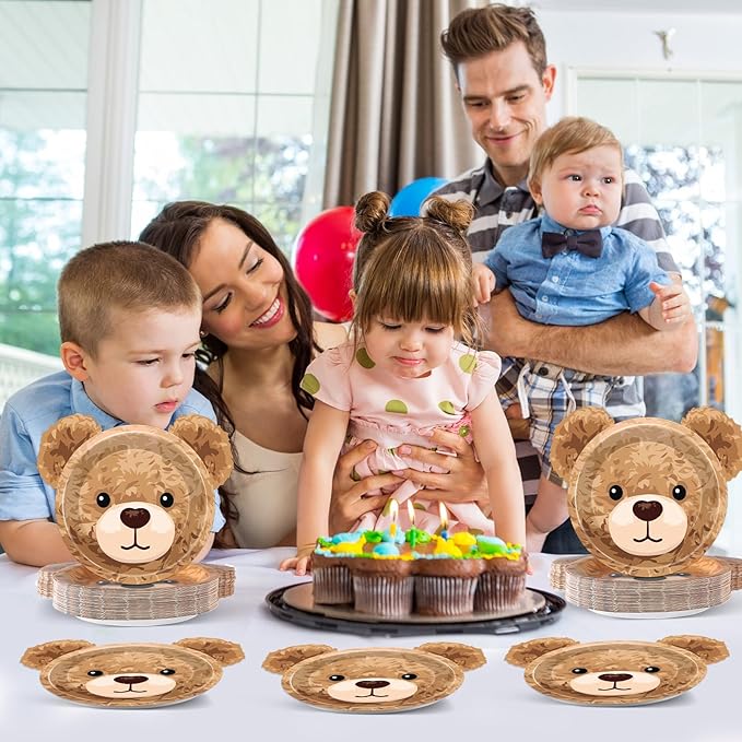 48PCS Bear Shaped Paper Plates Brown Bear Party Supplies We Can Bearly Wait Baby Shower Tableware Brown Theme Dessert Plates for Boys Girls Birthday Baby Shower Gender Reveal Party Decoration