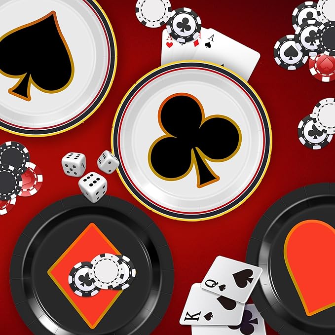 48Pcs Casino Party Supplies 7" Casino Plates Disposable Paper Plates Las Vegas Party Decorations for Birthday Poker Night
