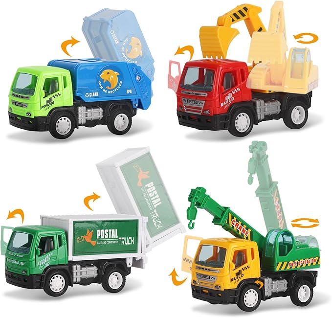Liberty Imports 6 Pack Pullback City Builder Toy Construction Play Vehicles for Kids – Dump Truck, Sanitation, Cement Mixer, Excavator, Crane, Delivery Van