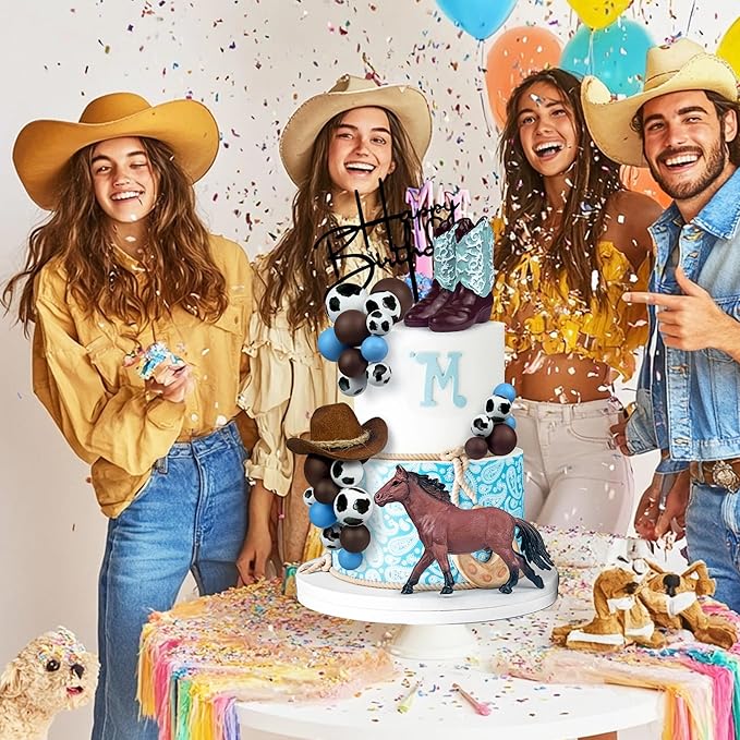 Cowboy Cake Decorations Cowboy Hat and Boot Cake Toppers Western Cowboy Cowgirl Birthday Baby Shower for Western Theme Party Favors Supplies (Blue)