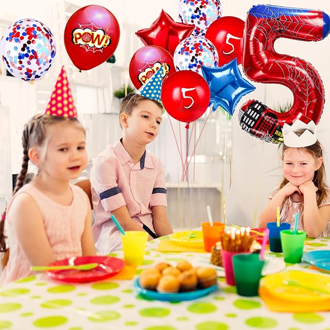 Cartoon Hero 40 Inch Red and Blue Spider Theme Number Foil Birthday Decoration Balloons, Cartoon Party Birthday Supplies, Number large Balloons for Spider Theme Party (5)