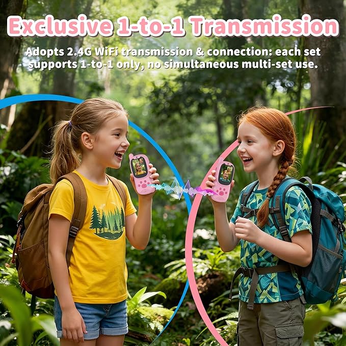 Video Walkie Talkies for Kids, Handheld 2 Pack Rechargeable Video Intercom Kids Walkies Talkies, Indoor Outdoor Toys for Family Games, Outside, Camping, Hiking for Boys Girls Ages 3-12 (Pink+Pink)