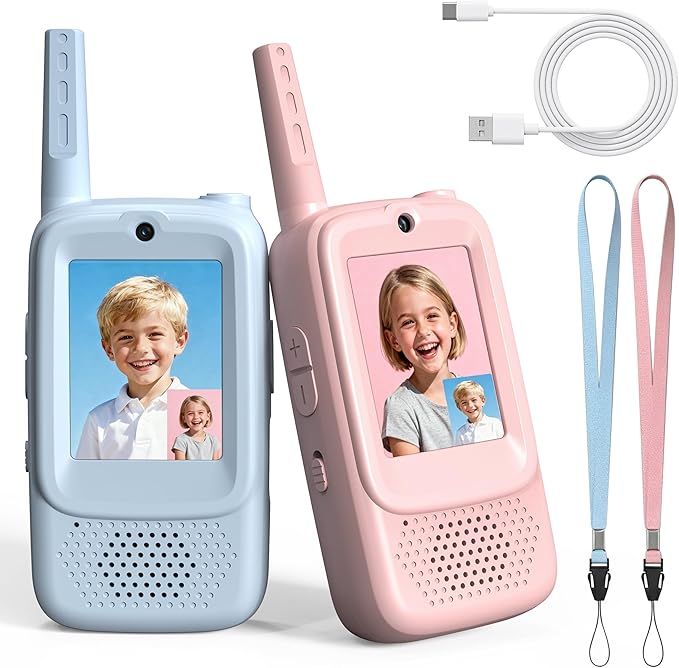 Rush Deer Video Walkie Talkies for Kids, 2 Pack Rechargeable Video Intercom Kids Walkies Talkies with HD Camera & Voice, Indoor Outdoor Games,Camping, Hiking for Boys Girls 3-14,Blue/Pink