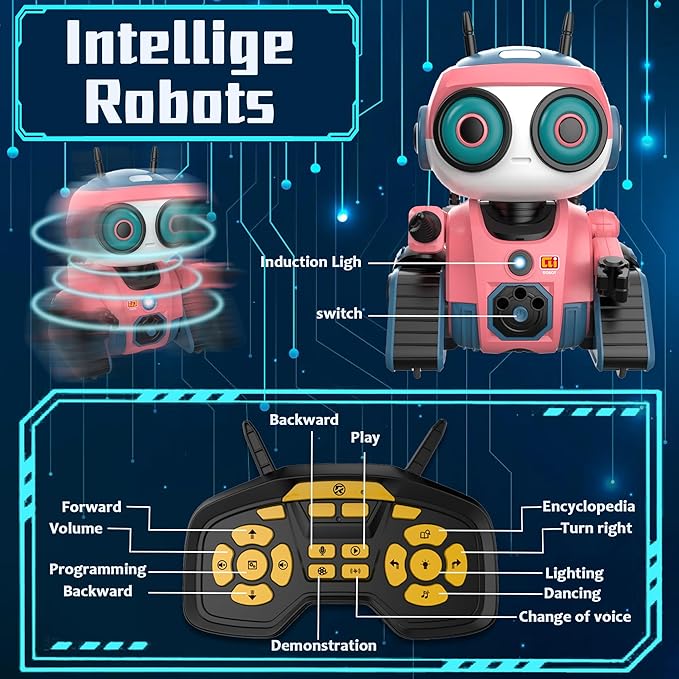 Robot Toys for Boys Girls, Rechargeable RC Robot with Intelligent Programming Function, Gesture Sensing,Auto-Demonstration, Gift for Kids Age 3+(Pink)