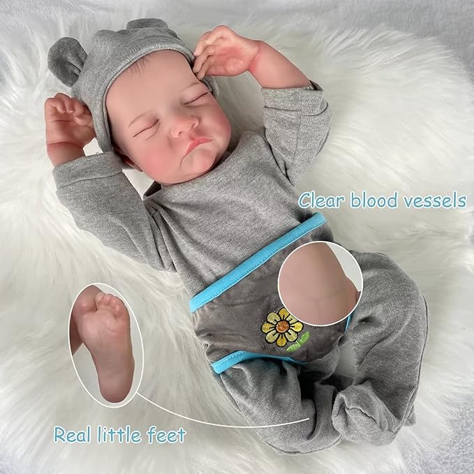 Realistic Reborn Baby Dolls Boy 17-Inch Realistic Baby Doll Soft Vinyl Lifelike Babe Newborn Babe Dolls Accessories for 3+ Years Old (Blue)