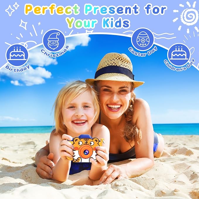 Kids Camera, Toddler Digital Camera, Tiger Dual Cameras, 1080P Video and Dual Cameras, 6 Kinds of Filters with 32GB SD Card, Christmas Birthday Present for 3 + Year Old Girls Boys