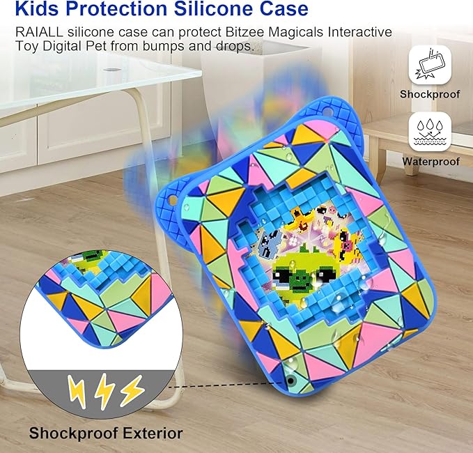 RAIALL Silicone Cover Case for Bitzee Magicals Interactive Toy Digital Pet, Kids Protective Bitzee Magicals Virtual Electronic Pet Lanyard Silicone Holder, Portable Travel Soft Silicone Sleeve, Blue