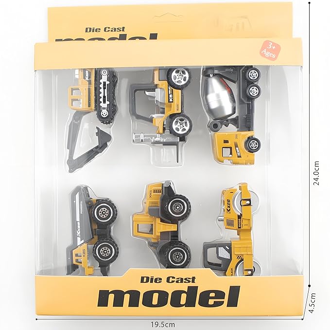 BenRich 6Pcs Mini Die Cast 1/64 Scale Alloy Construction Vehicle Set - Dump Truck, Bulldozer, Forklift, Mixer Truck, Road Roller & Excavator Toys Car for Kids Boys Girls Birthday Gift (Yellow)