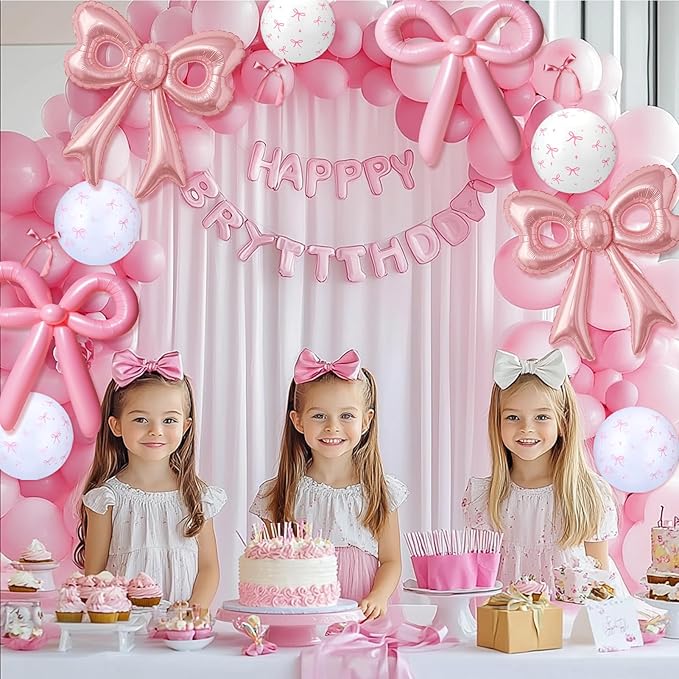 88Pcs Pink Bow Confetti Balloons, Huge Pink Bow Aluminum Foil Balloons Helium Latex Balloon for Birthday Baby Shower Wedding Engagement Bridal Bachelorette Princess Coquette Party Decorations Supplies
