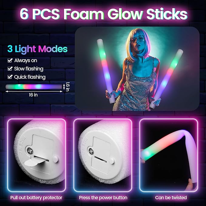 Elcoho 102 Pcs Glow In The Dark Party Supplies LED Light Up Party Favors with Shutter Glasses Garlands Tattoo Stickers Glow Sticks Finger Lights for Birthday Neon Parties Wedding Concert Raves