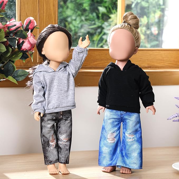 Bencailor 8 Pieces Winter 18 Inch Doll Clothes Dolly Girl Accessories Cotton Sweaters Denim Pant Regular Outfit Clothing for 18 Inch Doll(Black,White,Grey,Pink)