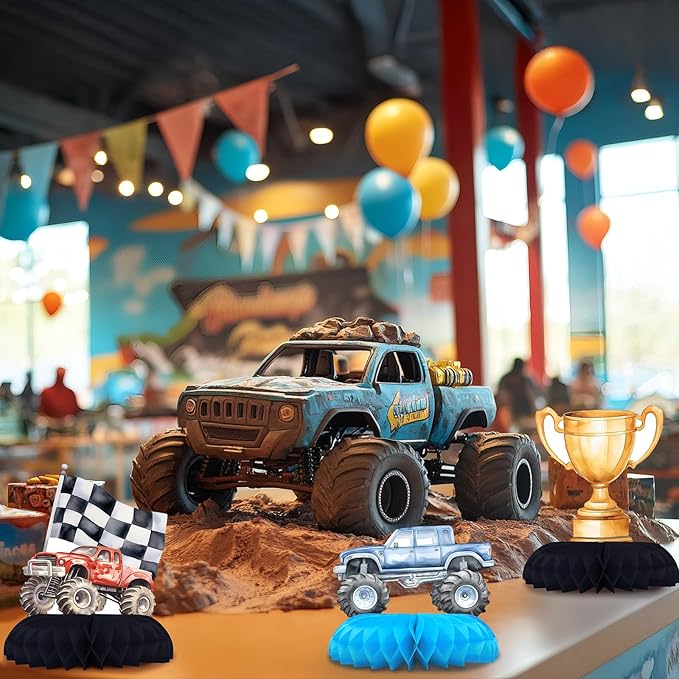 12 Pack Monster Truck Table Decorations - Monster Truck Party Decorations for Kids' Birthday and Baby Shower - Monster Truck Table Toppers