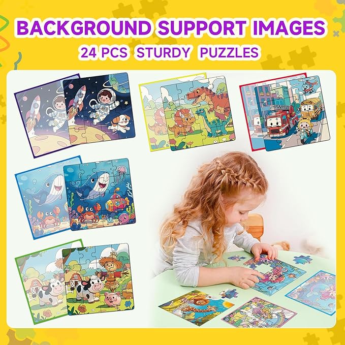 WWN Magnetic Puzzle Party Favors for Kids: 24-Pack Bulk Magnetic Puzzle Books, Toddler Travel Toys for Car Airplane, Birthday Party Supplies, School Classroom Prizes, Stocking Stuffers for Girls Boys