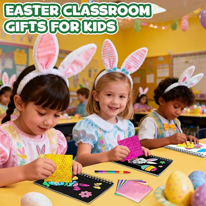 FUNNYB&G Foil Art Party Favors for Kids - 24 Pack Foil Art Crafts Kits Coloring Books, Goodie Bag Stuffers Party Favors for Kids 4-8 8-12, Bulk Easter Classroom Gifts Girls Boys Prizes (Easter)