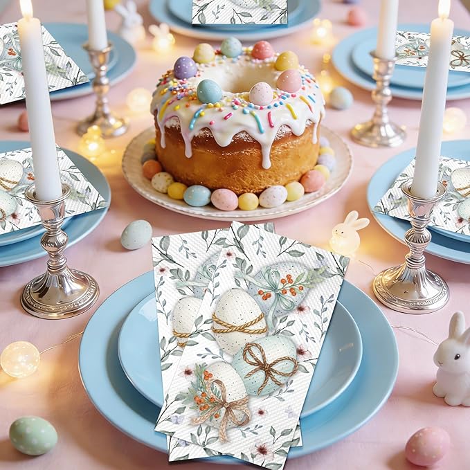 100Pcs Easter Napkins - Watercolor Flower Egg Party Napkins Spring Floral Theme Party Supplies Disposable Luncheon Dinner Napkins 7.8" x4.3" for Tea Party Kitchen Bathroom