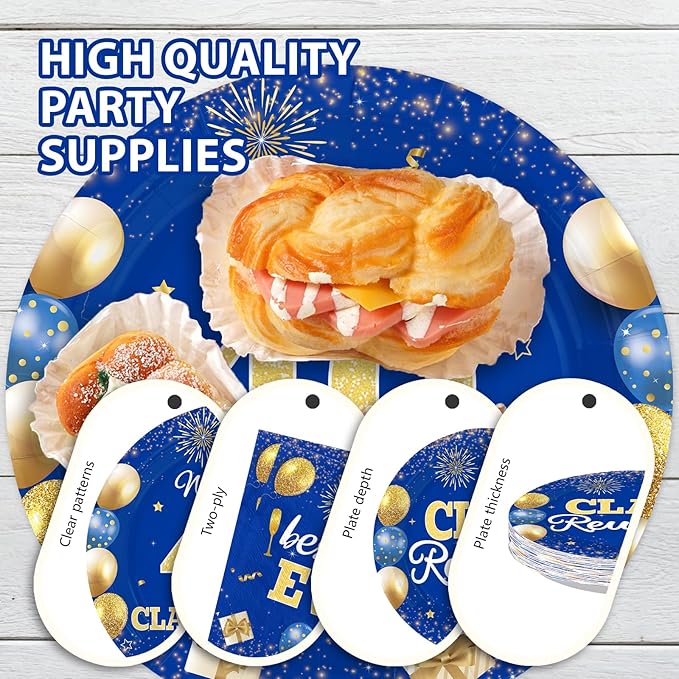 96Pcs 40th Class Reunion Decorations Happy 40th Anniversary Plates and Napkins Blue Gold Welcome Back Tableware Set for Class Reunion Welcome Back 40 Years Classmate Party Supplies Serves 24