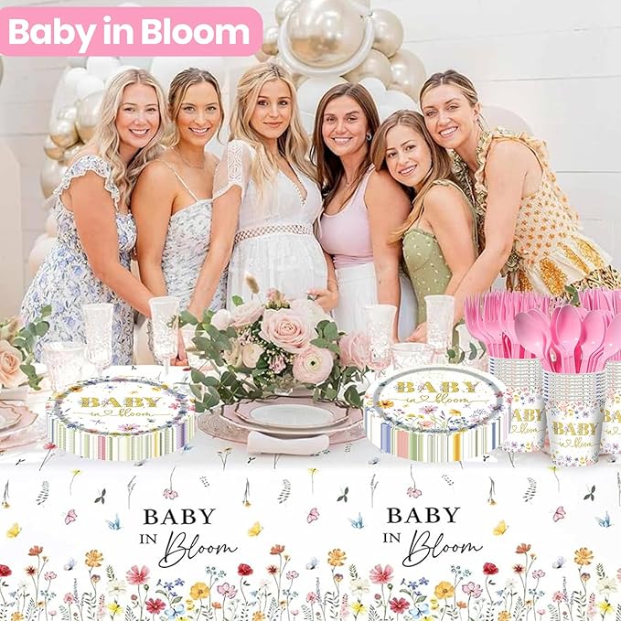 Wildflower Plates and Napkins Party Supplies - 350PCS Spring Floral Paper Plates Baby Shower Birthday Decorations Disposable Tableware Sets for Spring Summer Picnic Wedding Tea Party, Serve 50 Guests