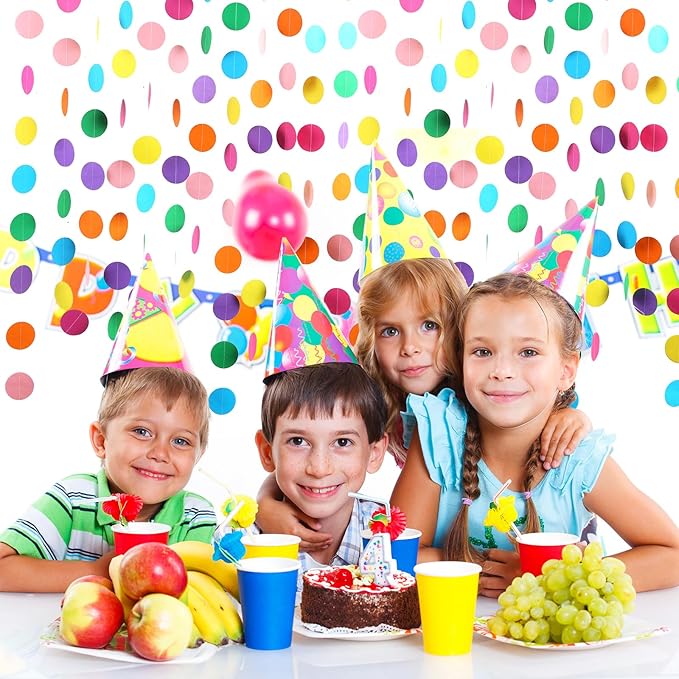 RUBFAC 5pcs Colorful Paper Garland Party Decorations Circle Dots Hanging Rainbow Decorations for Birthday Wedding Baby Shower Classroom Candyland Streamers Party Supplies (66ft)