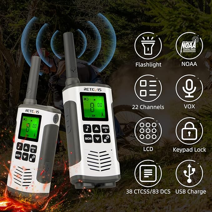 Retevis RT628 Walkie Talkies for Kids,Kids Gifts for Aged 6-12 Bundle with RT45 Long Range 2 Way Radio,NOAA Flashlight with AA NIMH Battery for Family Outdoor Camping Trip Hiking (4 Pack)