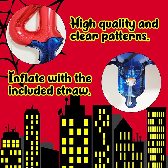 40 Inch Giant Spider Theme Number Foil Balloons - Large Number 4 Balloons for Kids' Birthday Anniversary Party Decorations Supplies (Numbers 0-9 Available)