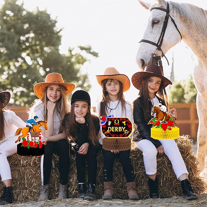 umoni 14pcs Derby Horsing Honeycomb Centerpieces Derby Horse Decorations Horse Racing Game Party Supplies Derby Party Table Decoration for Derby Day Festival Decor