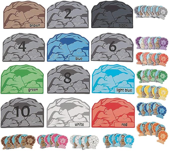Fun Express Daniel & The Lions Color & Number Match Cards - Educational Learning Toy for Kids Preschool & Early Education - Perfect for Classroom Homeschooling & Family Activities - 96 Pieces