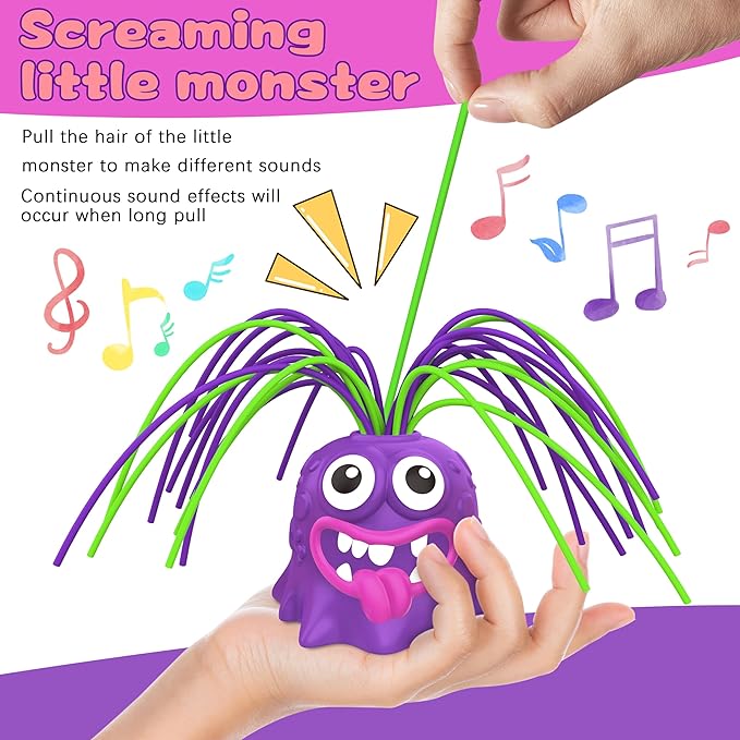 4PCS Fun Hair Pulling Fidget Scream Monster Toys, Venting Novelty Toys, Lots of Different Screams, Halloween Gifts for 3 4 5 6 7+ Kids Teen Boys Girls