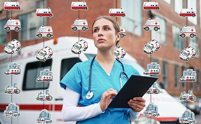 6Pcs Ambulance Banner Decor Hanging Bunting Banner Emergency Vehicle Medical Hospital Doctor Nurse Wedding Birthday Party Supplies